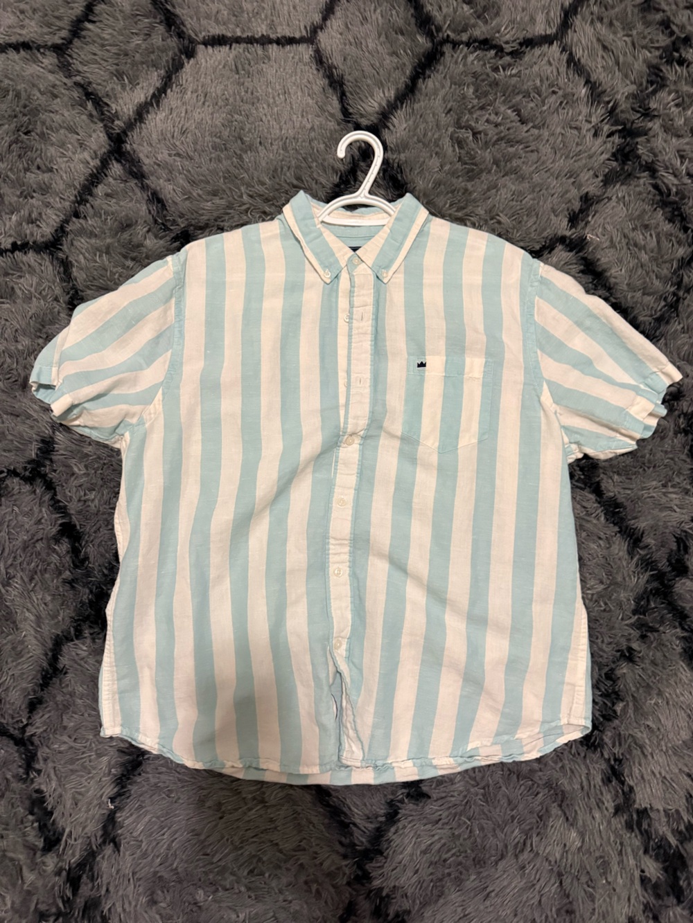 crown & ivy Short-Sleeve Vertical Stripe Shirt - Light Blue & White